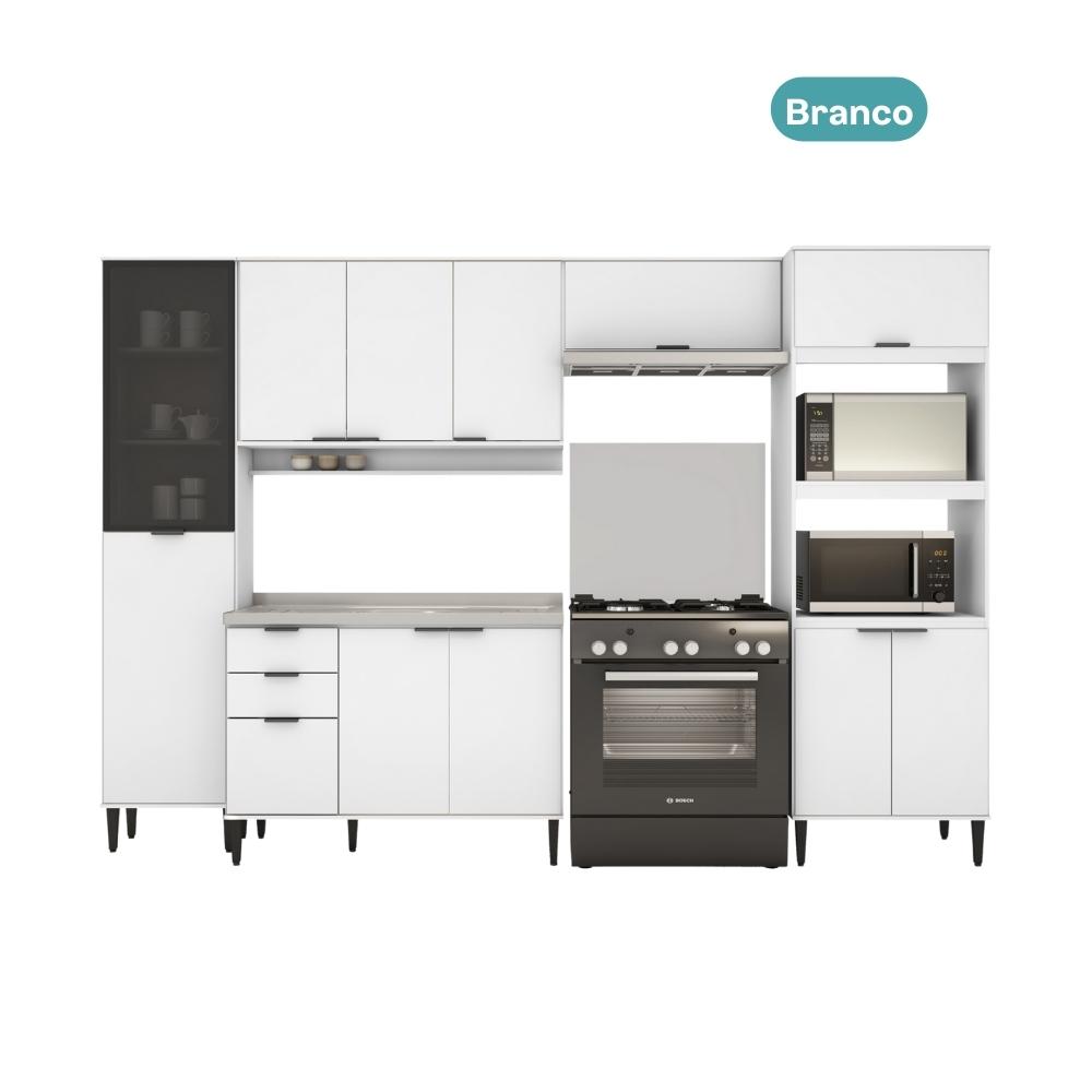 Armário de Cozinha Completa c Balcão Miami City Carraro Branco