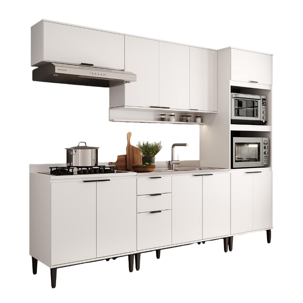 Armário de Cozinha Completa c Balcão Miami Essence Carraro Branco