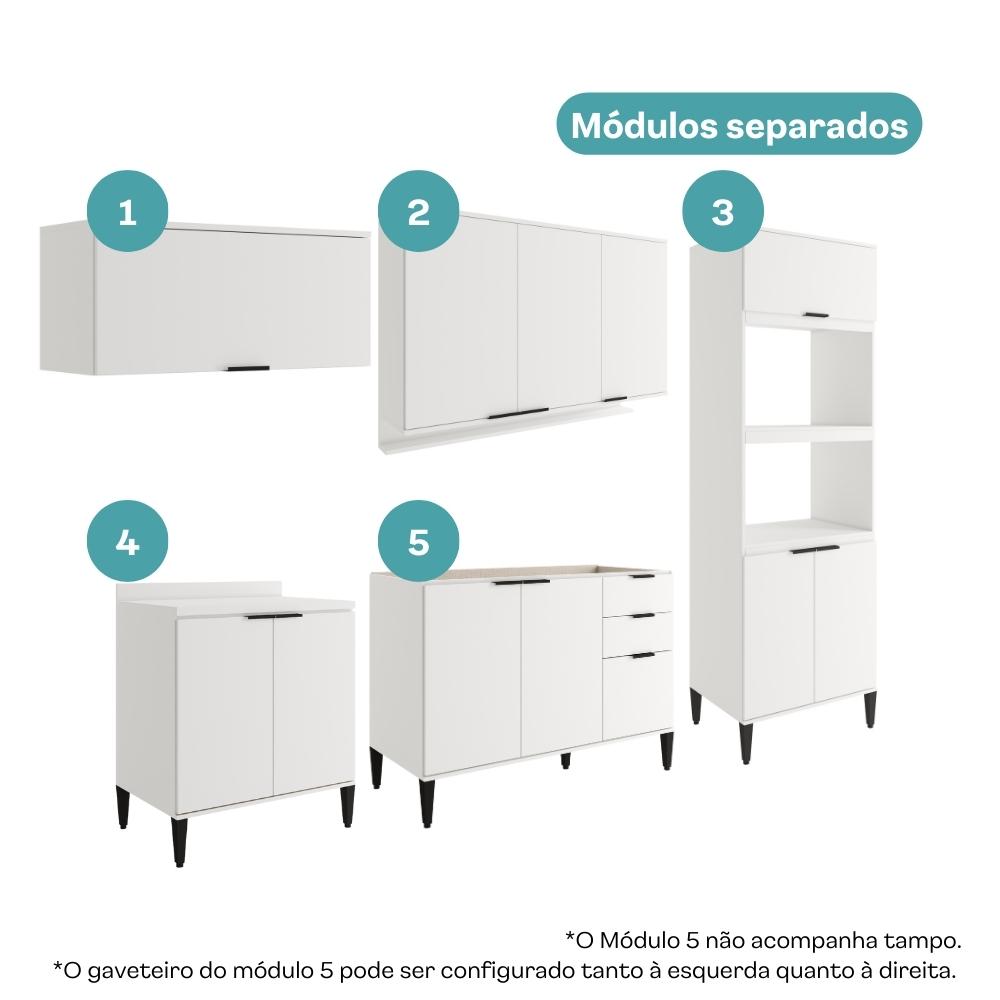 Armário de Cozinha Completa c Balcão Miami Essence Carraro Branco