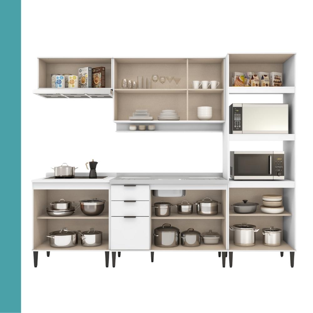 Armário de Cozinha Completa c Balcão Miami Essence Carraro Branco