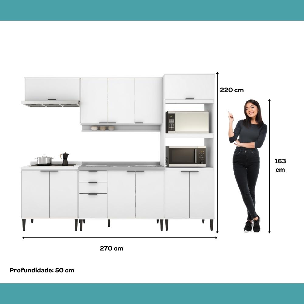 Armário de Cozinha Completa c Balcão Miami Essence Carraro Branco