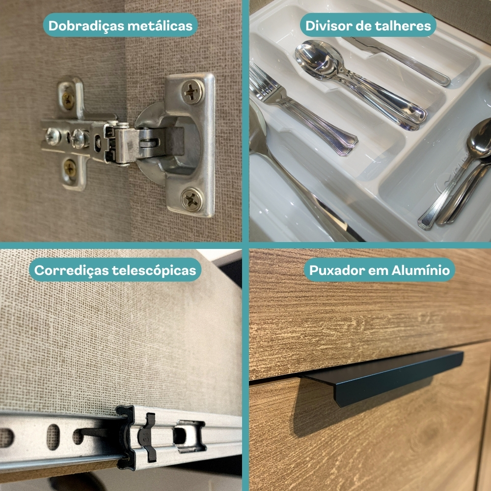 Armário de Cozinha Completa c Balcão Miami Pulse Carraro Branco