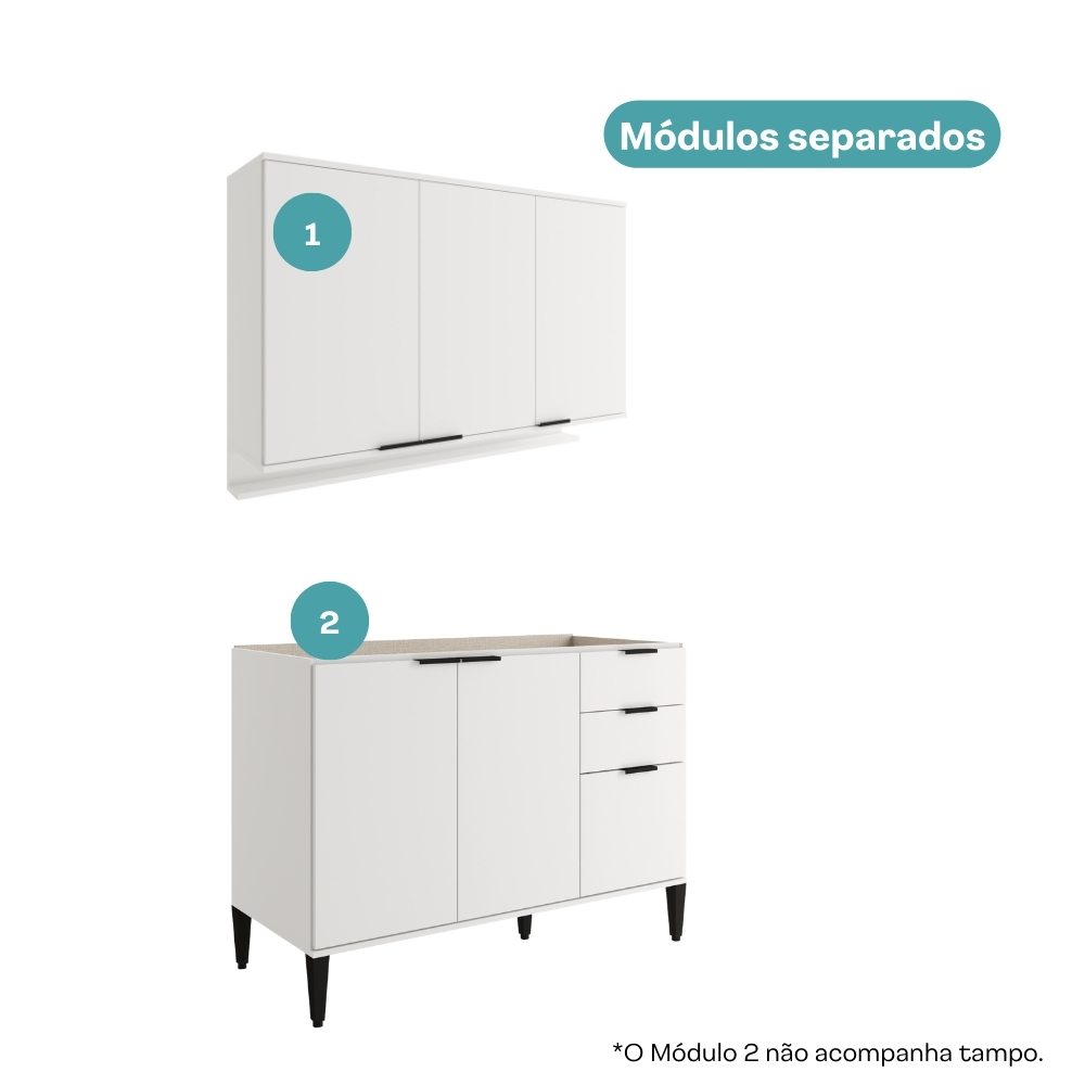 Armário de Cozinha Completa c Balcão Miami Vibe Carraro Branco