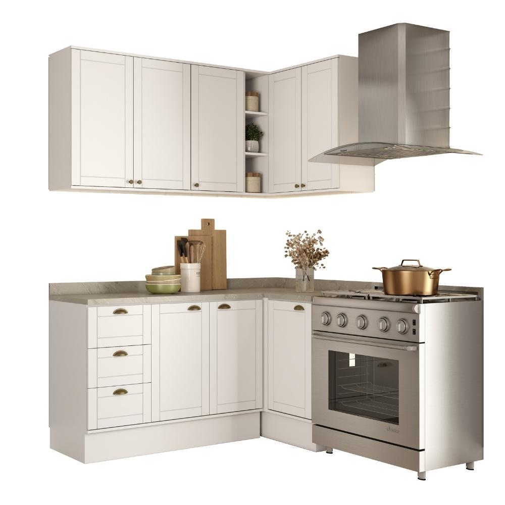 Armário de Cozinha Completa c Balcão Milla Bee Carraro Branco