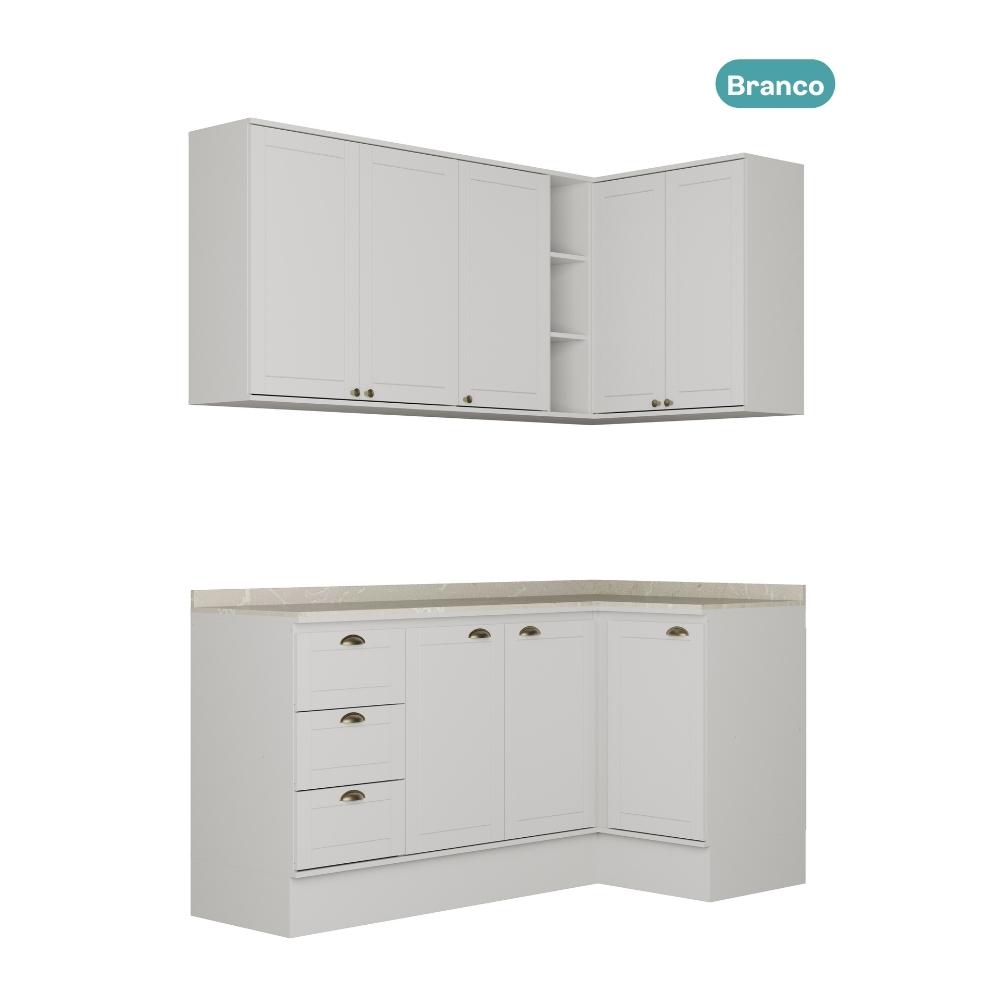 Armário de Cozinha Completa c Balcão Milla Bee Carraro Branco