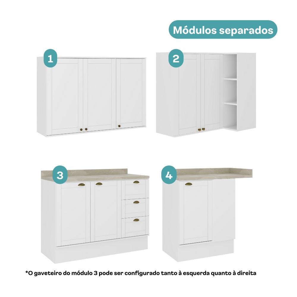 Armário de Cozinha Completa c Balcão Milla Bee Carraro Branco