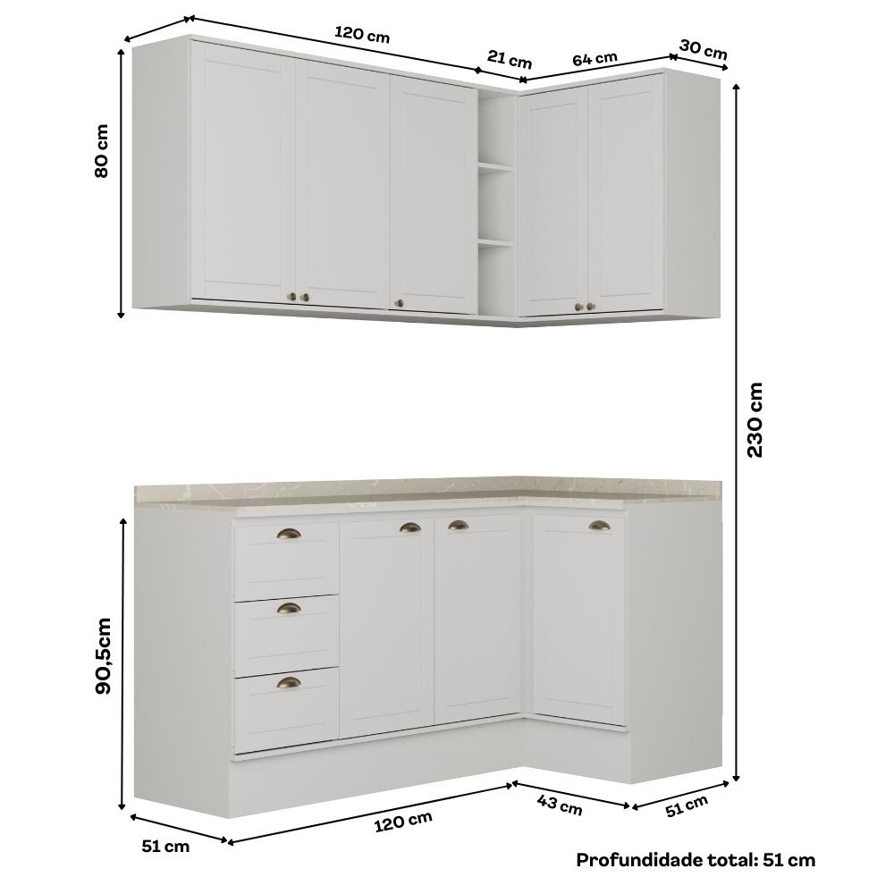 Armário de Cozinha Completa c Balcão Milla Bee Carraro Branco