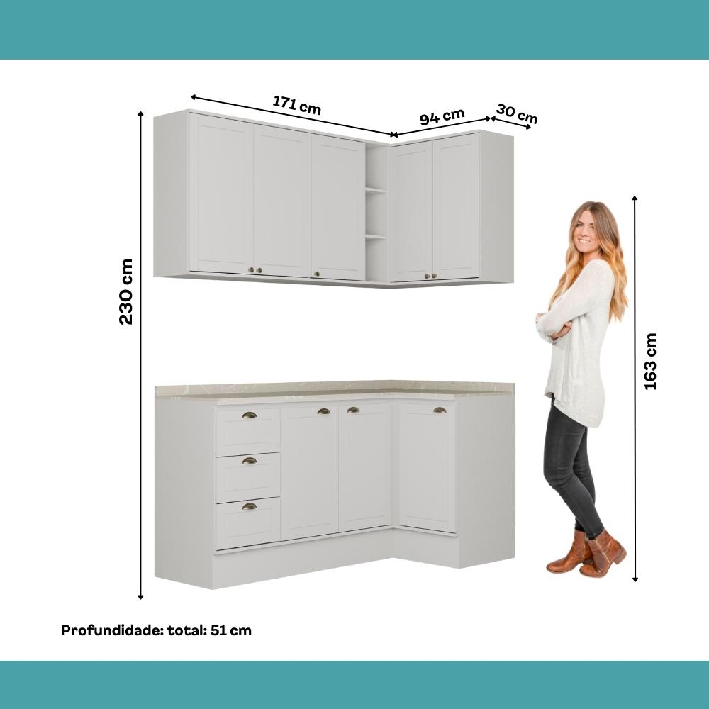 Armário de Cozinha Completa c Balcão Milla Bee Carraro Branco