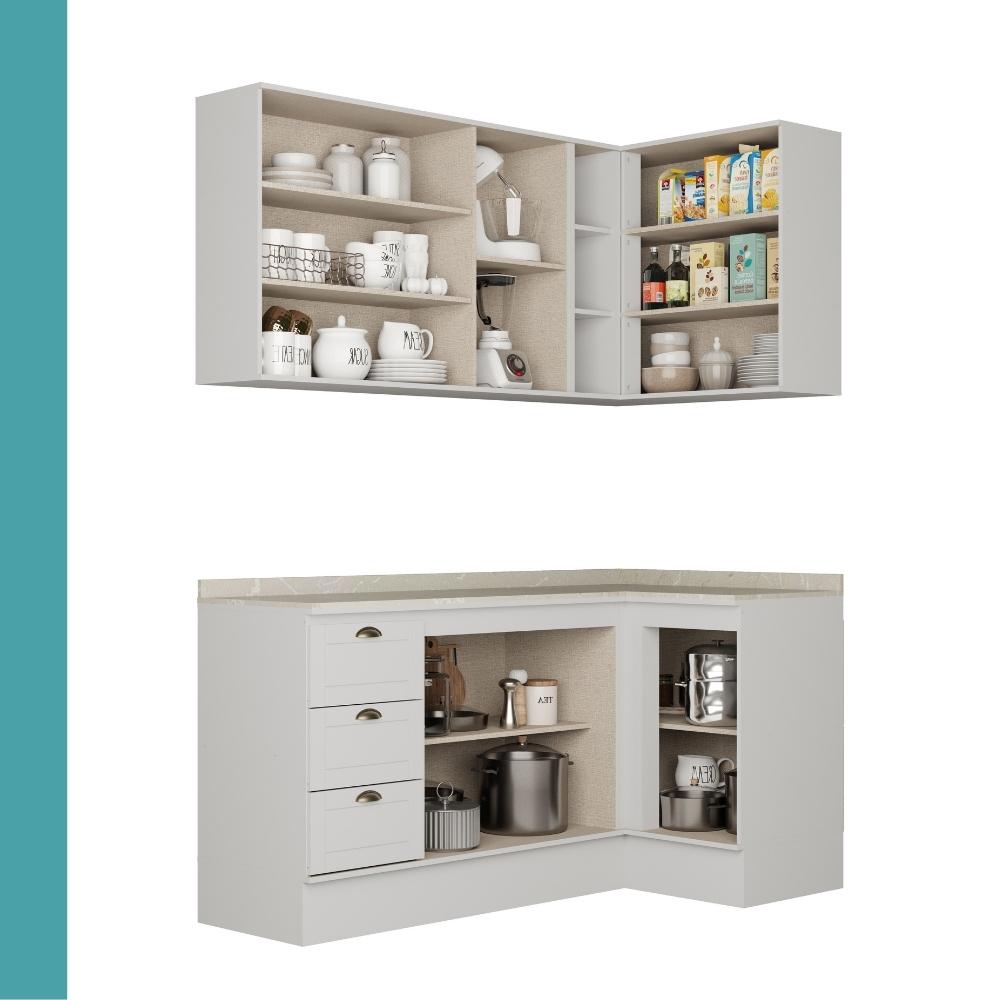 Armário de Cozinha Completa c Balcão Milla Bee Carraro Branco