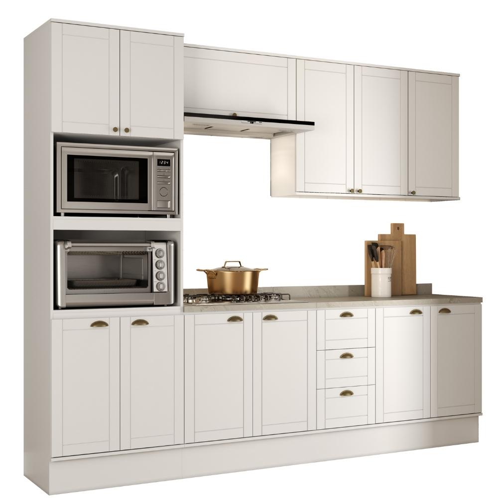 Armário de Cozinha Completa c Balcão Milla Bloom Carraro Branco