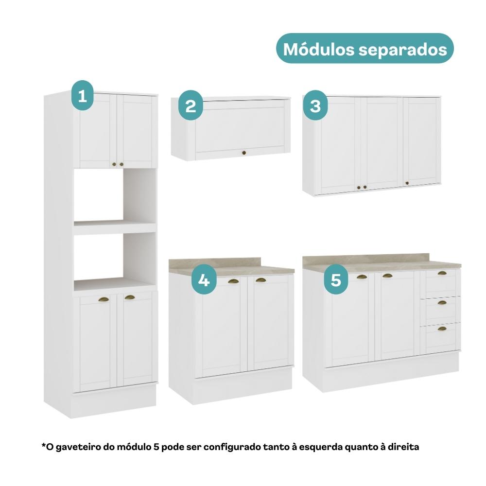 Armário de Cozinha Completa c Balcão Milla Bloom Carraro Branco