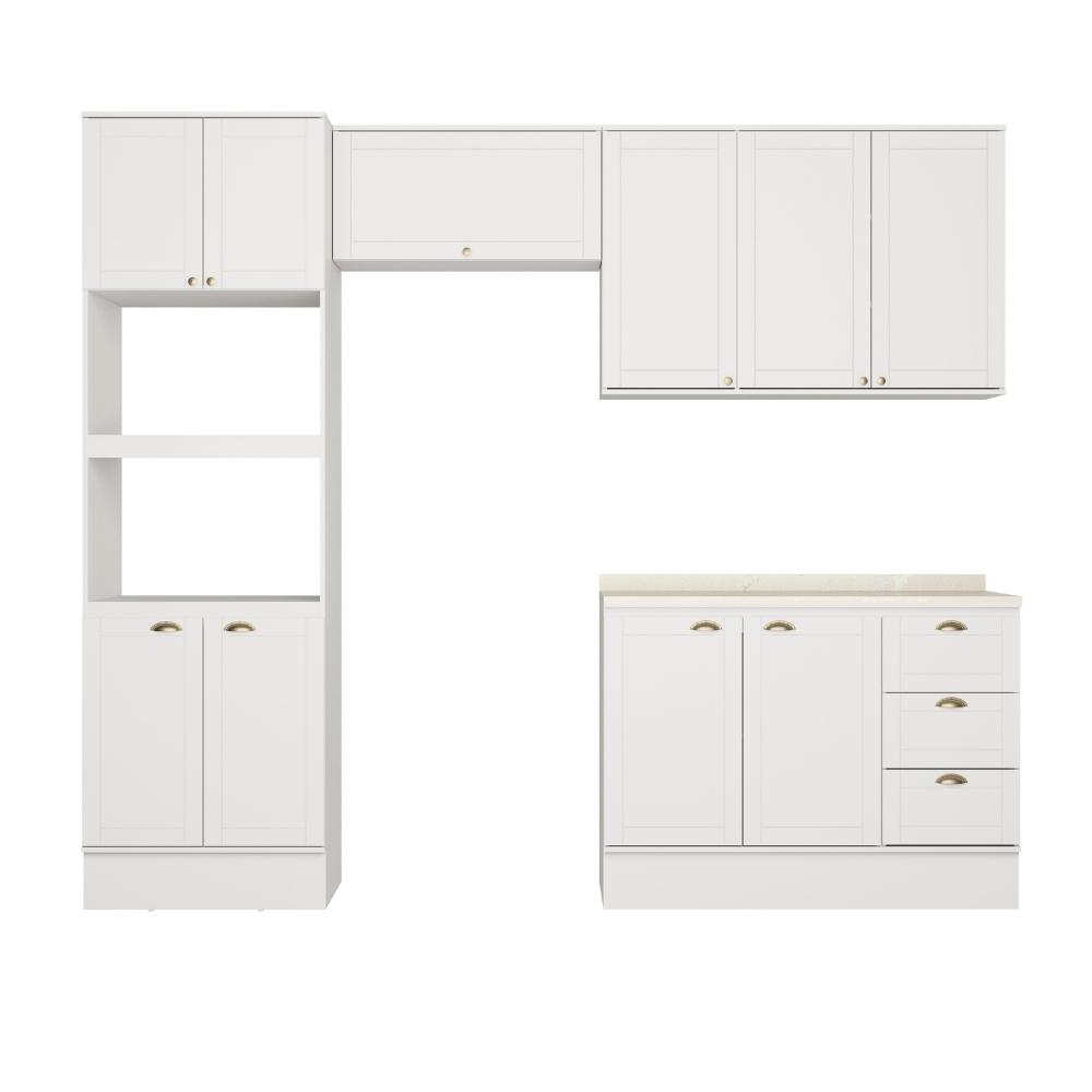 Armário de Cozinha Completa c Balcão Milla Charm Carraro Branco