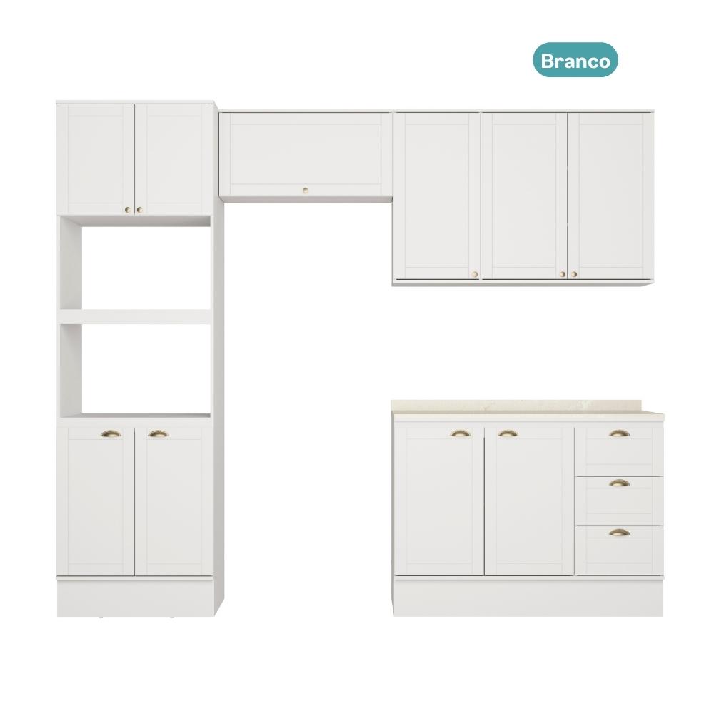 Armário de Cozinha Completa c Balcão Milla Charm Carraro Branco