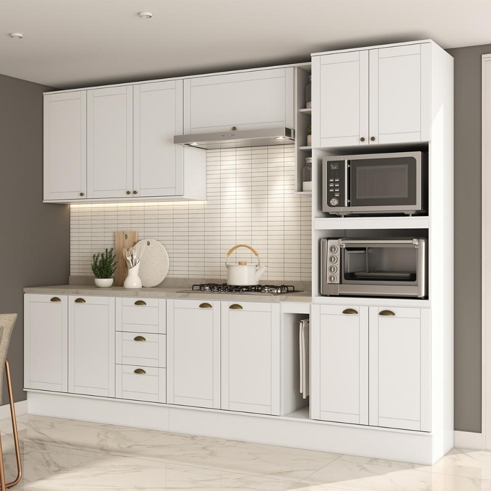 Armário de Cozinha Completa c Balcão Milla Dreamer Carraro Branco