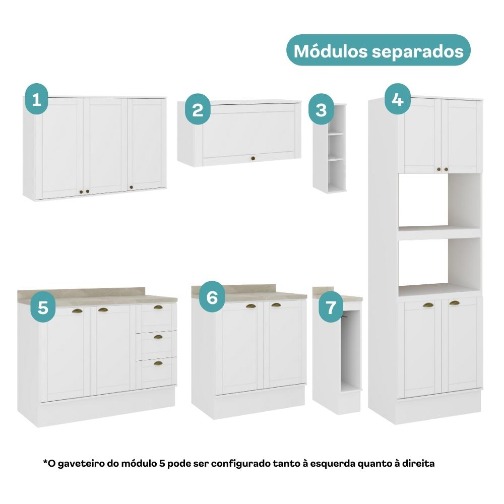 Armário de Cozinha Completa c Balcão Milla Dreamer Carraro Branco