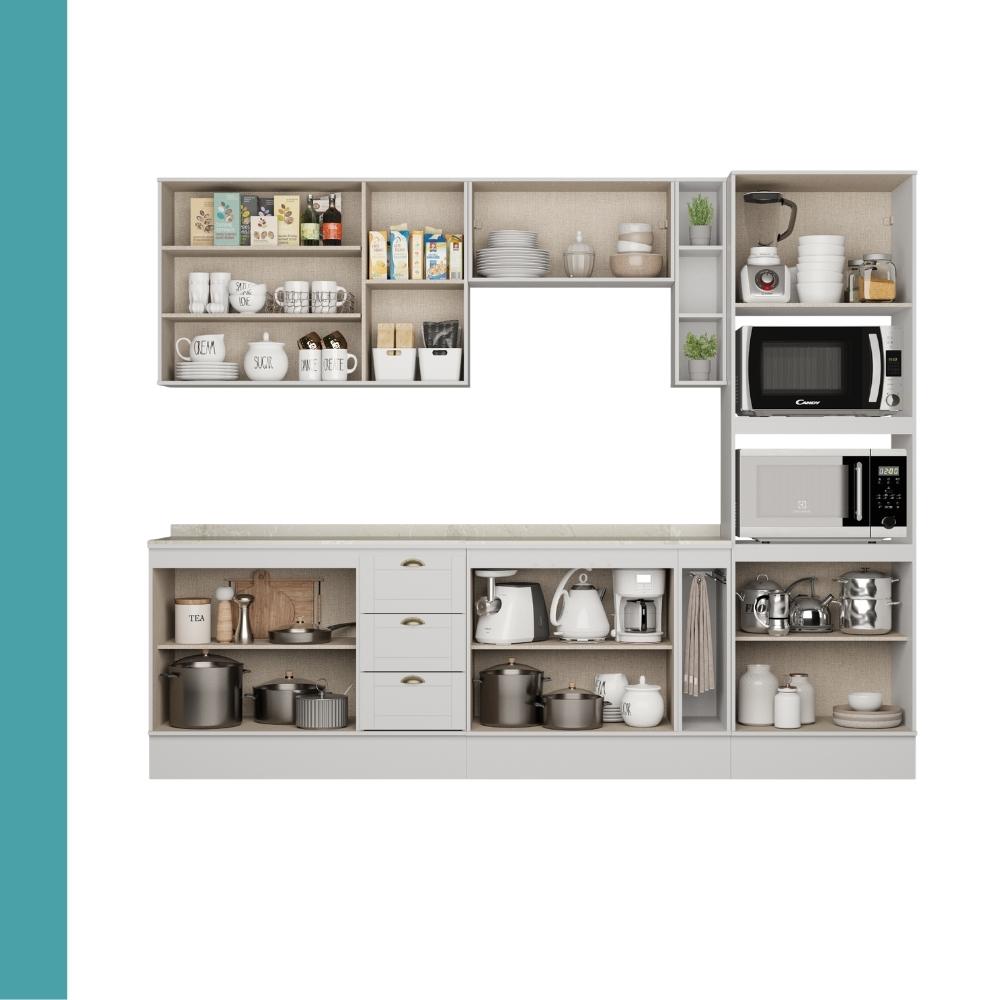 Armário de Cozinha Completa c Balcão Milla Dreamer Carraro Branco