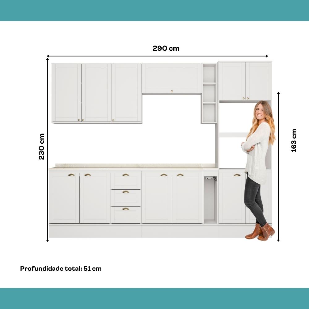 Armário de Cozinha Completa c Balcão Milla Dreamer Carraro Branco