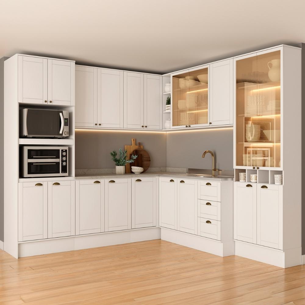 Armário de Cozinha Completa c Balcão Milla Dusk Carraro Branco