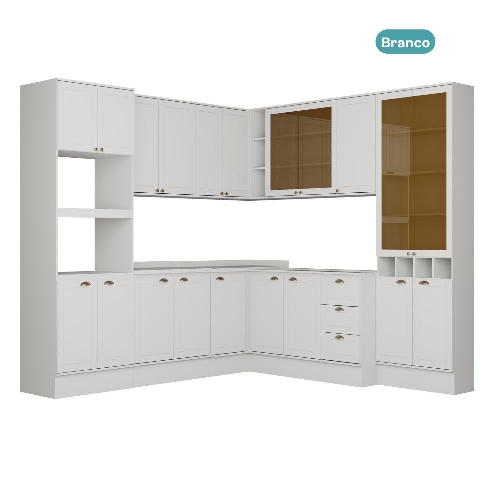 Armário de Cozinha Completa c Balcão Milla Dusk Carraro Branco