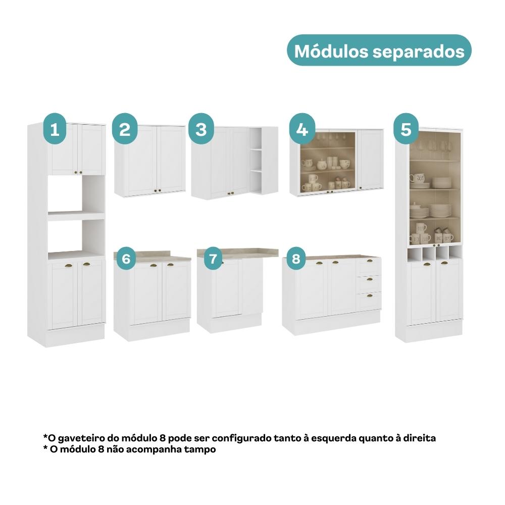 Armário de Cozinha Completa c Balcão Milla Dusk Carraro Branco