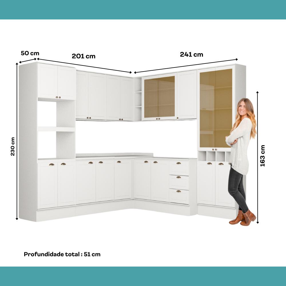 Armário de Cozinha Completa c Balcão Milla Dusk Carraro Branco