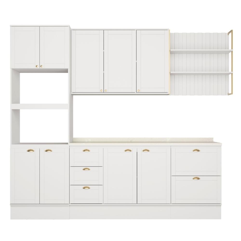 Armário de Cozinha Completa c Balcão Milla Glimmer Carraro Branco