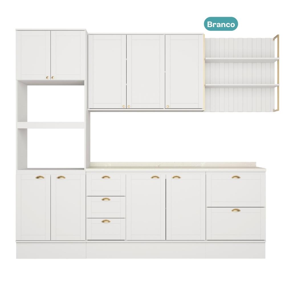 Armário de Cozinha Completa c Balcão Milla Glimmer Carraro Branco