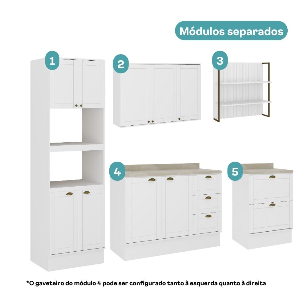 Armário de Cozinha Completa c Balcão Milla Glimmer Carraro Branco