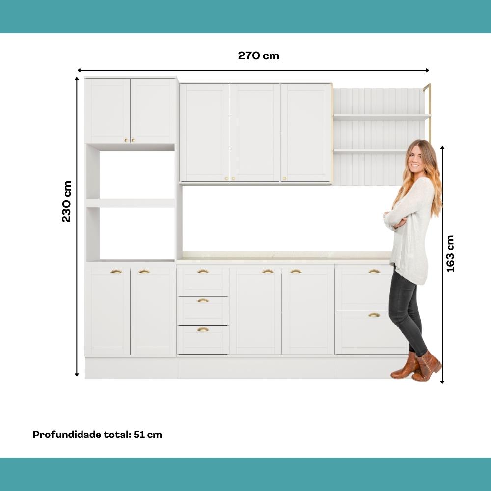 Armário de Cozinha Completa c Balcão Milla Glimmer Carraro Branco