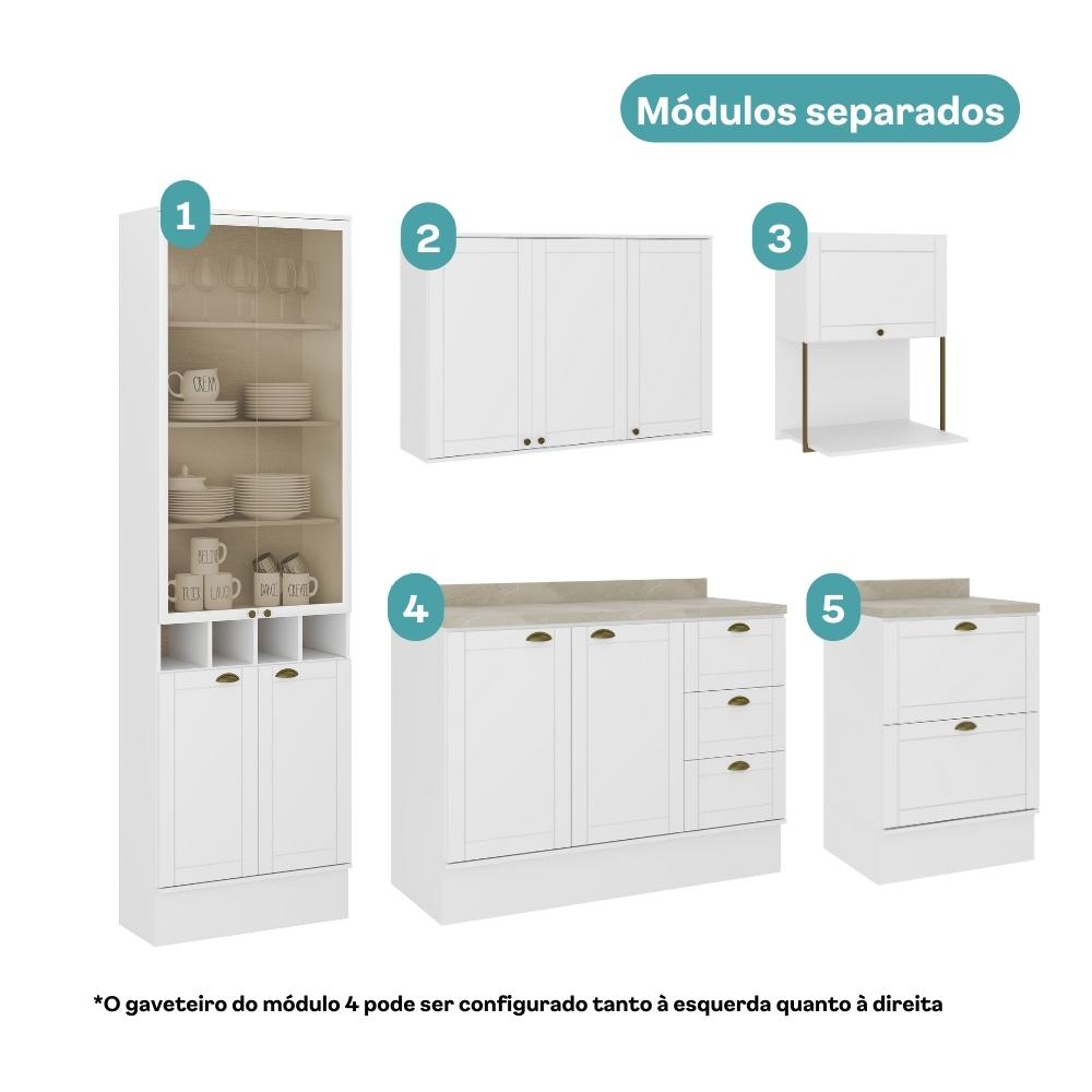 Armário de Cozinha Completa c Balcão Milla Muse Carraro Branco