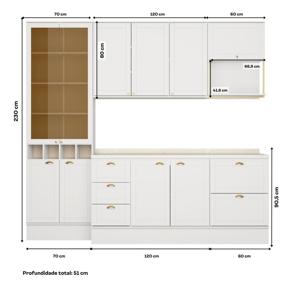 Armário de Cozinha Completa c Balcão Milla Muse Carraro Branco