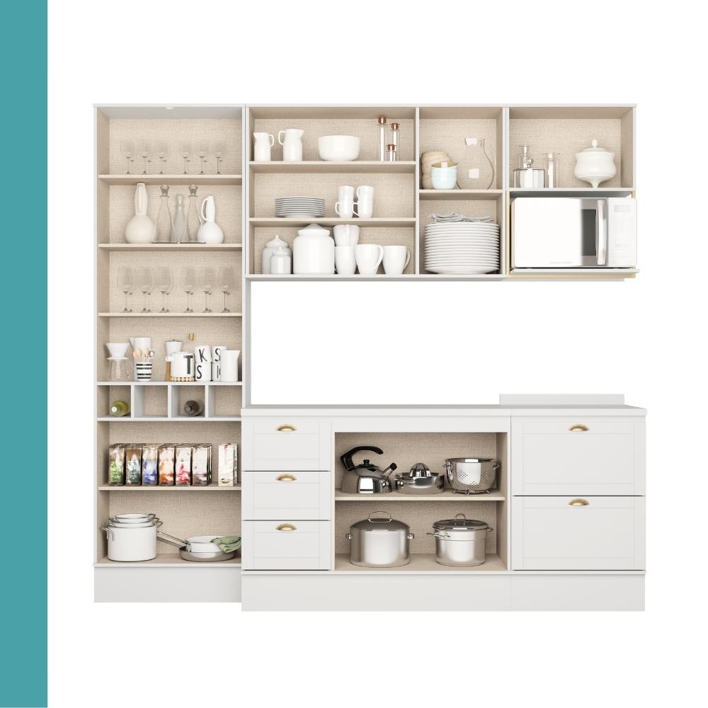 Armário de Cozinha Completa c Balcão Milla Muse Carraro Branco
