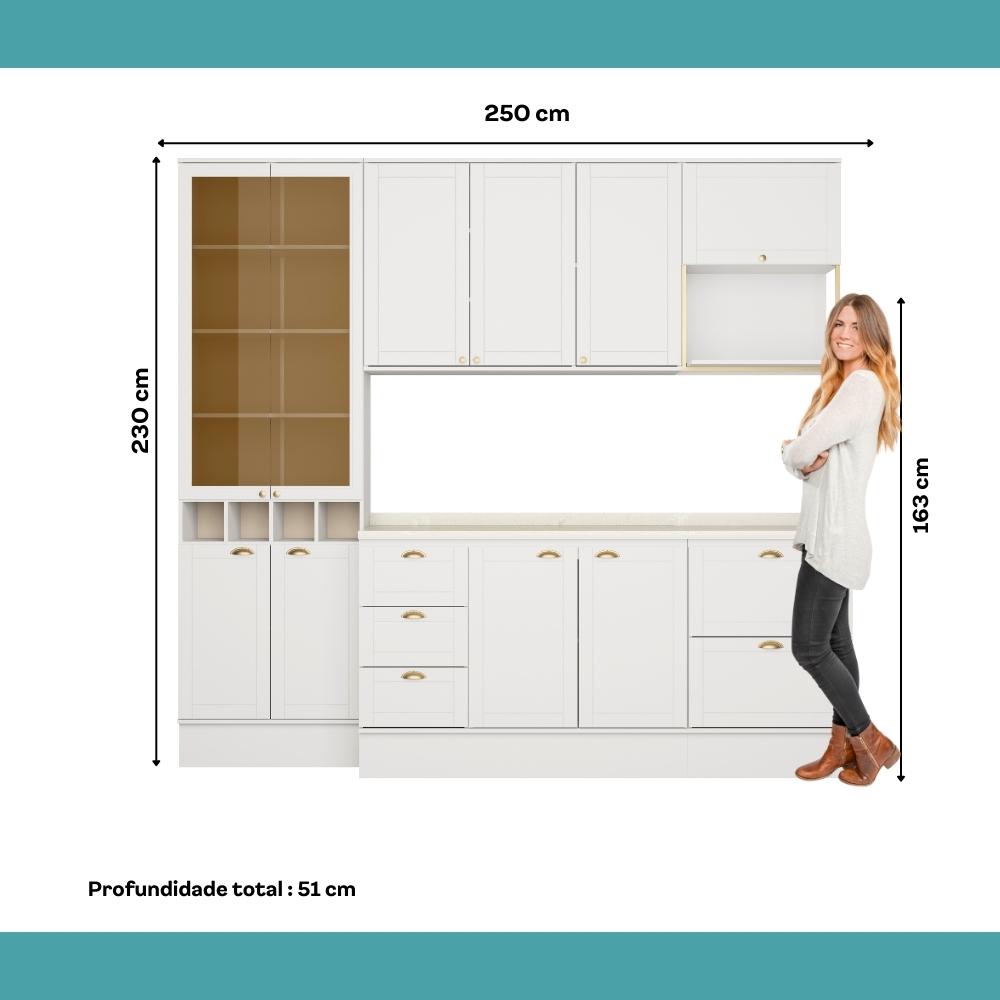 Armário de Cozinha Completa c Balcão Milla Muse Carraro Branco