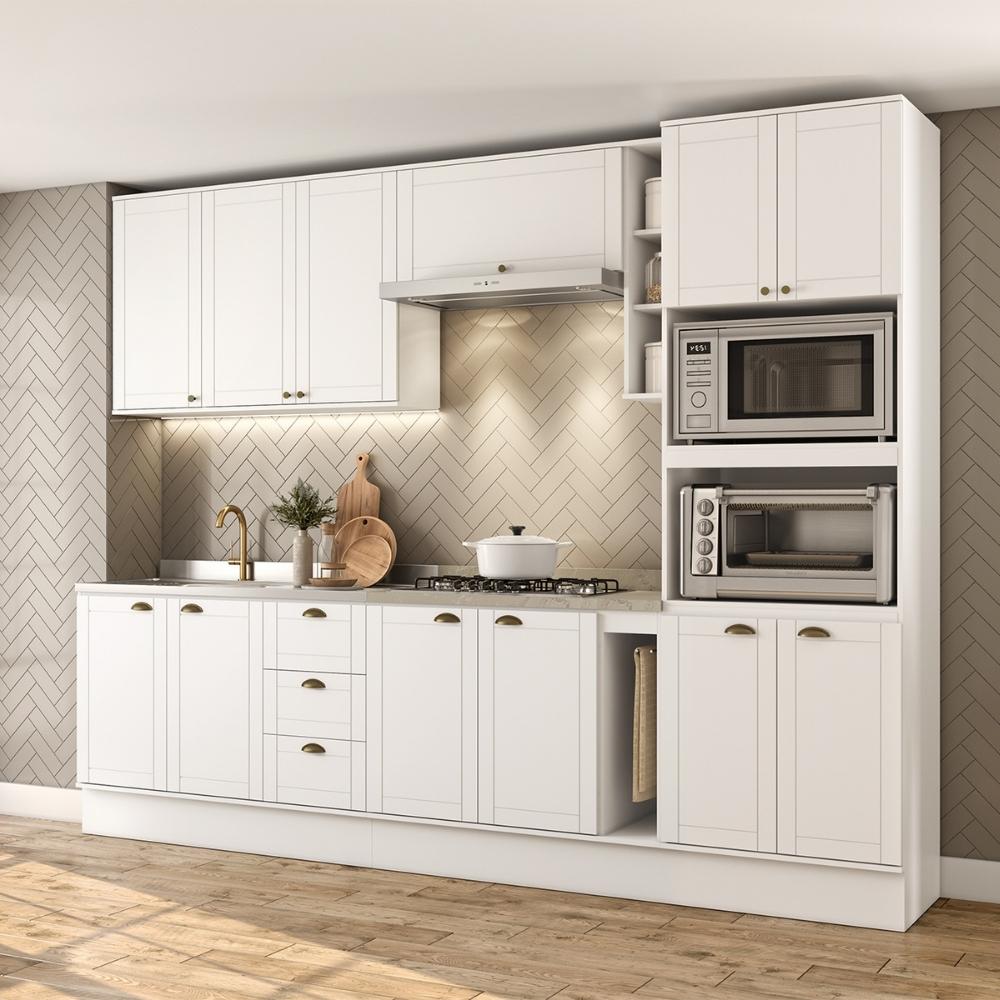 Armário de Cozinha Completa c Balcão Milla Quest Carraro Branco