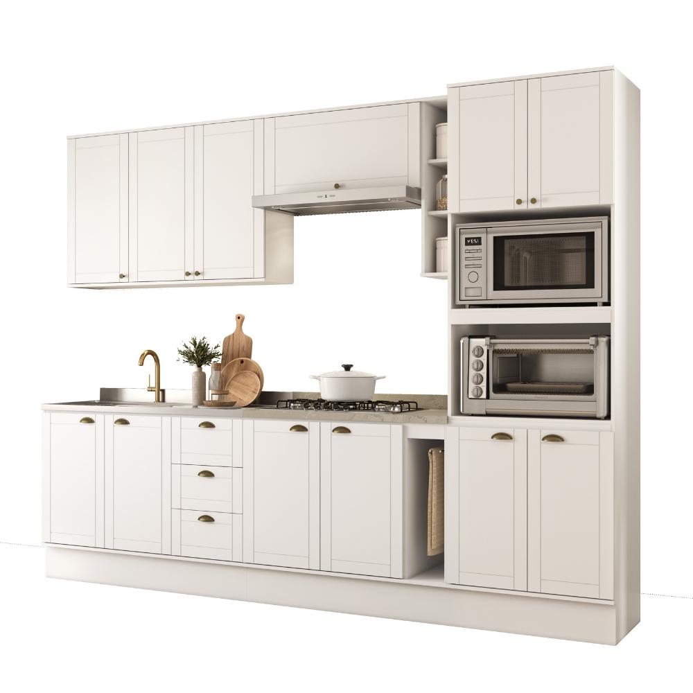 Armário de Cozinha Completa c Balcão Milla Quest Carraro Branco