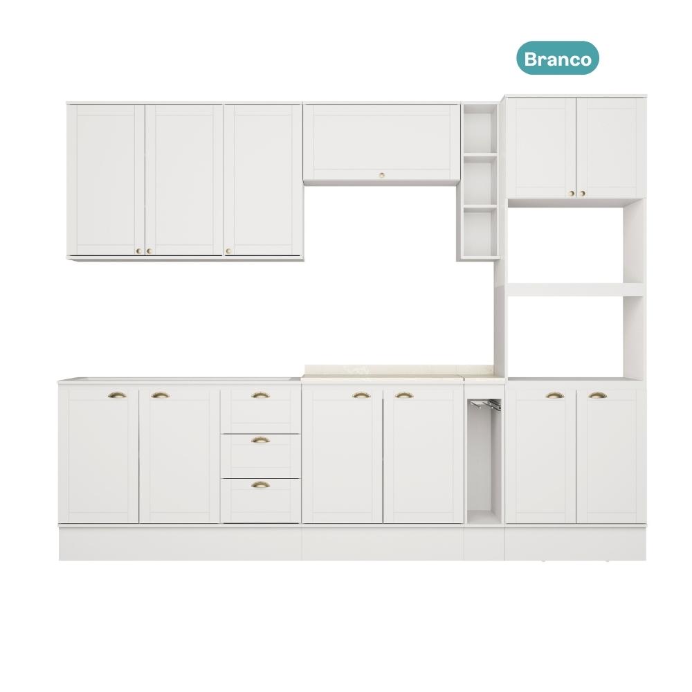Armário de Cozinha Completa c Balcão Milla Quest Carraro Branco