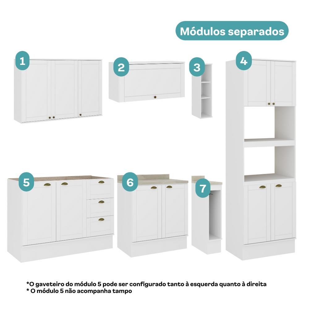 Armário de Cozinha Completa c Balcão Milla Quest Carraro Branco