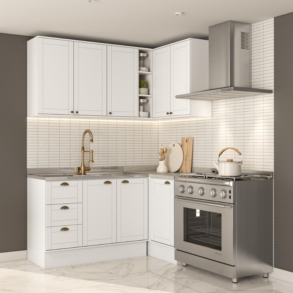 Armário de Cozinha Completa c Balcão Milla Whisper Carraro Branco