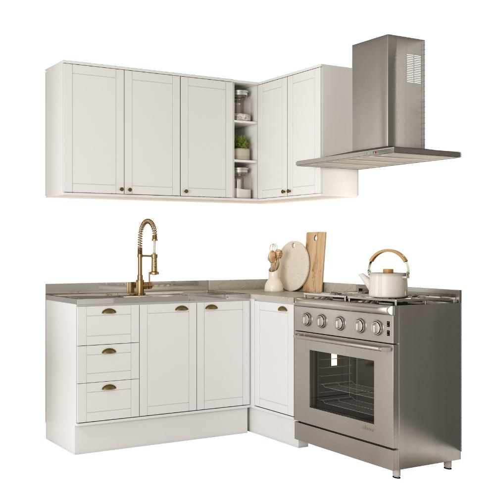 Armário de Cozinha Completa c Balcão Milla Whisper Carraro Branco