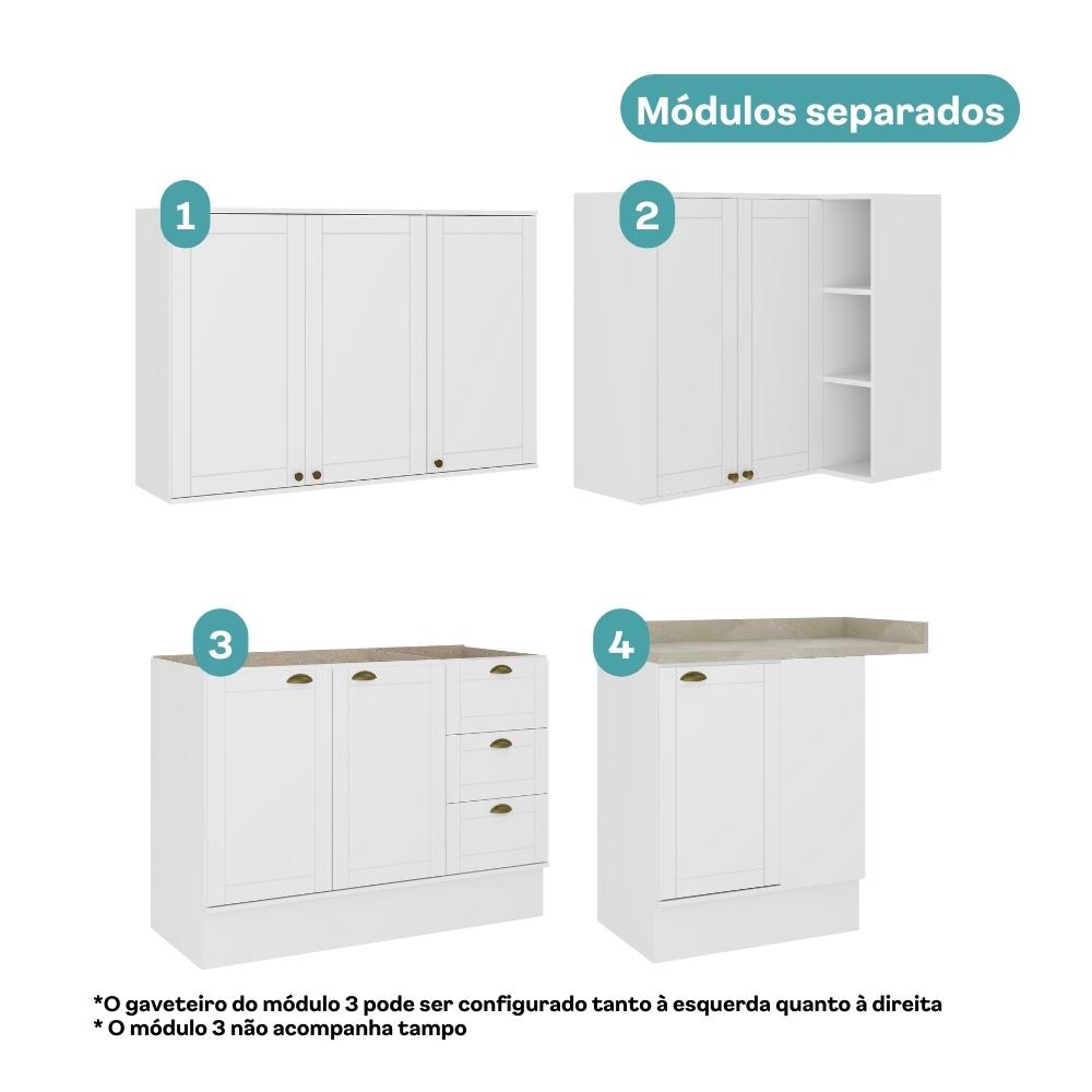 Armário de Cozinha Completa c Balcão Milla Whisper Carraro Branco