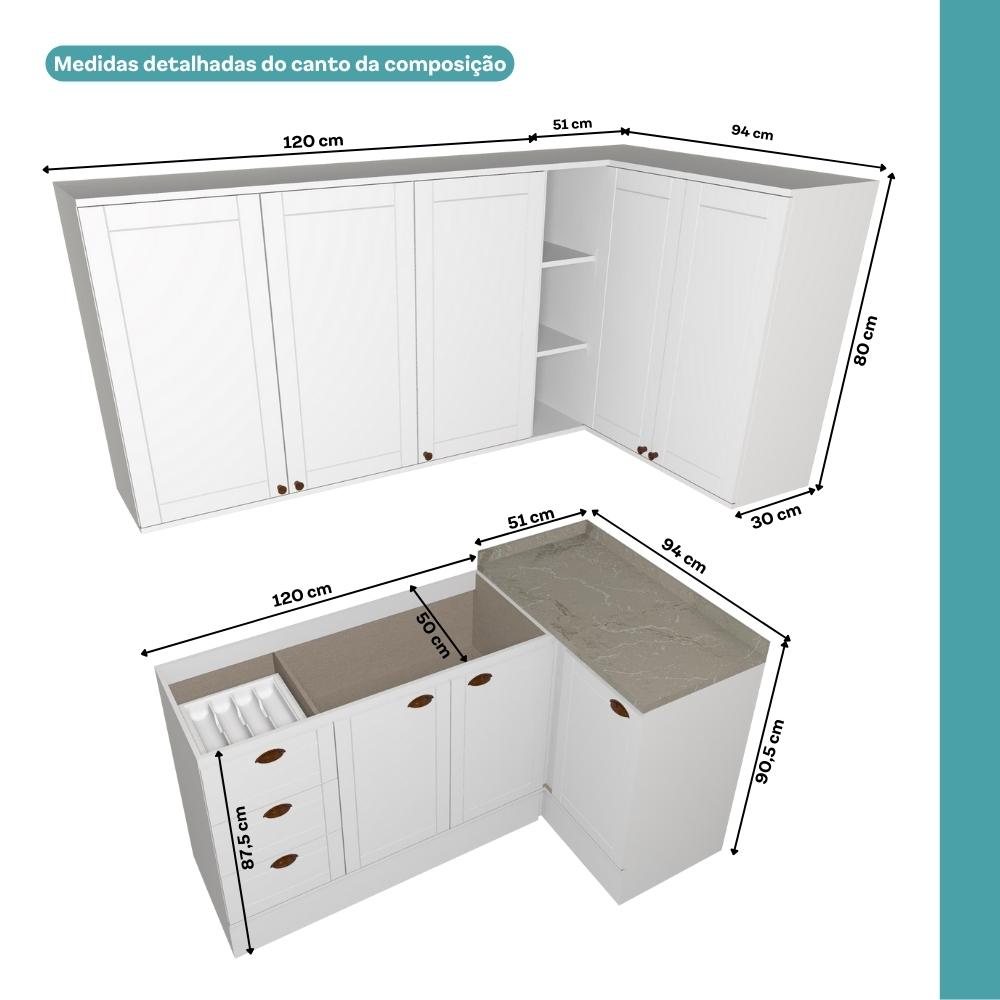 Armário de Cozinha Completa c Balcão Milla Whisper Carraro Branco