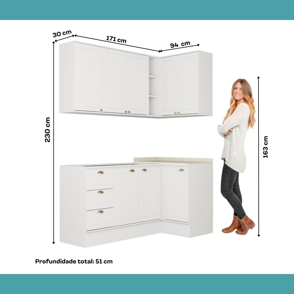 Armário de Cozinha Completa c Balcão Milla Whisper Carraro Branco