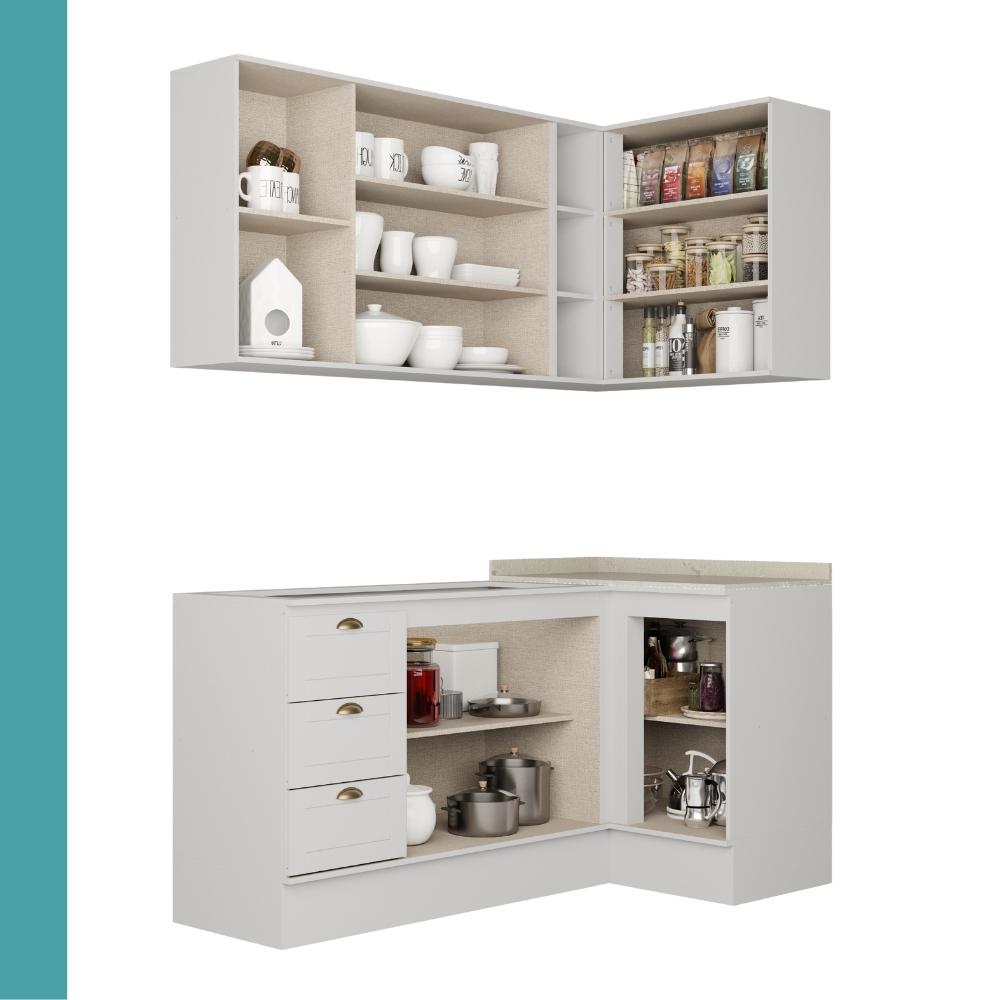 Armário de Cozinha Completa c Balcão Milla Whisper Carraro Branco
