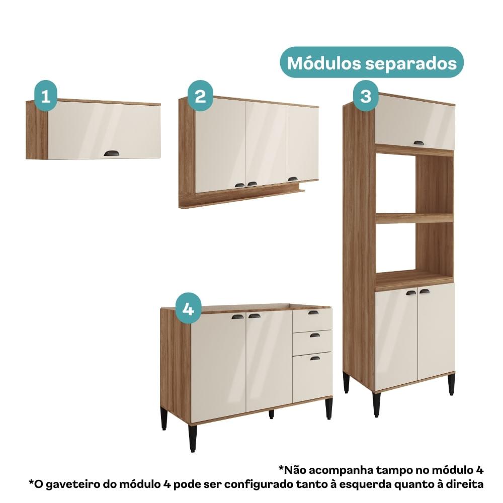 Armário de Cozinha Completa c/ Balcão Lótus Box Carraro Freijó com Off White