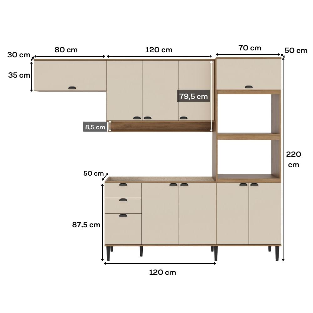 Armário de Cozinha Completa c/ Balcão Lótus Box Carraro Freijó com Off White
