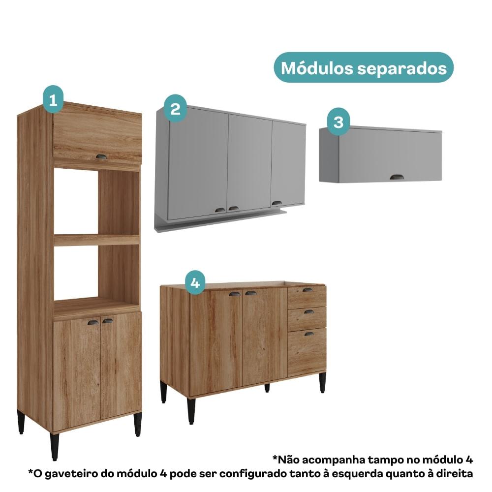 Armário de Cozinha Completa c/ Balcão Lótus Edge Carraro Freijó com Cinza Titânio