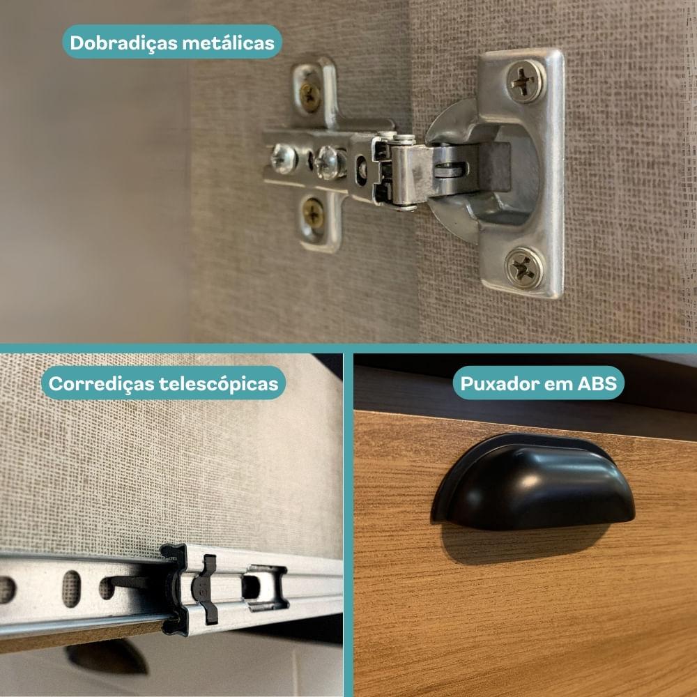 Armário de Cozinha Completa c/ Balcão Lótus Energy Carraro Freijó com Preto Touch