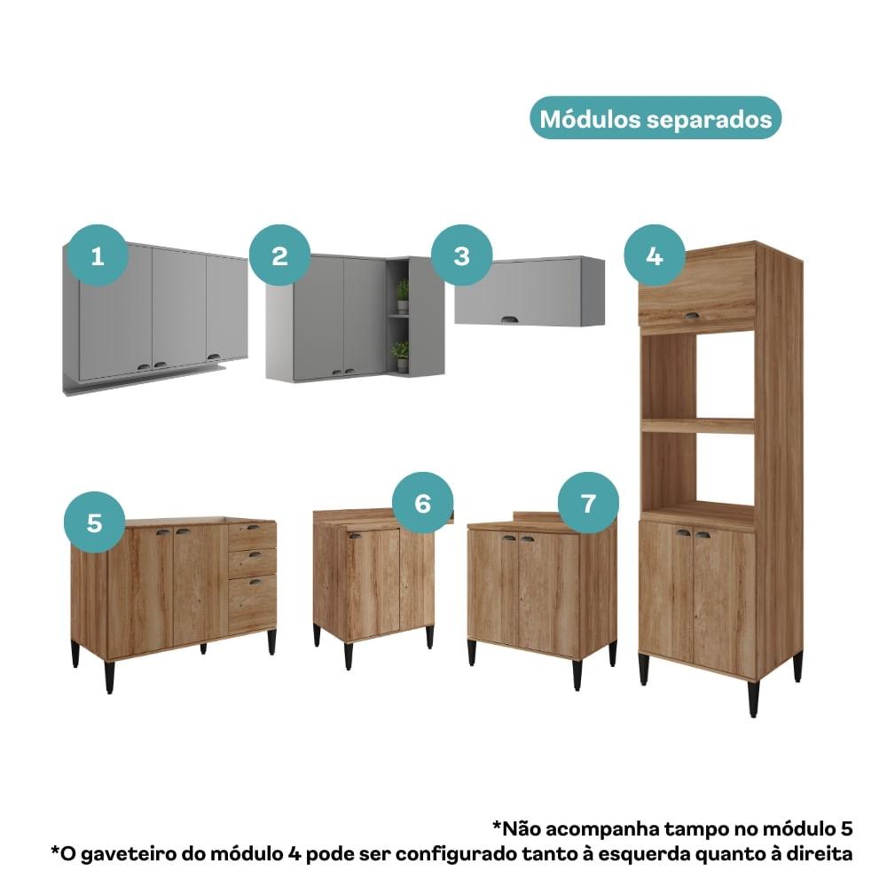Armário de Cozinha Completa c/ Balcão Lótus Flow Carraro Freijó com Cinza Titânio