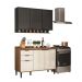 Armário de Cozinha Completa c/ Tampo Lótus Tiny Carraro Freijó Off White Preto Touch