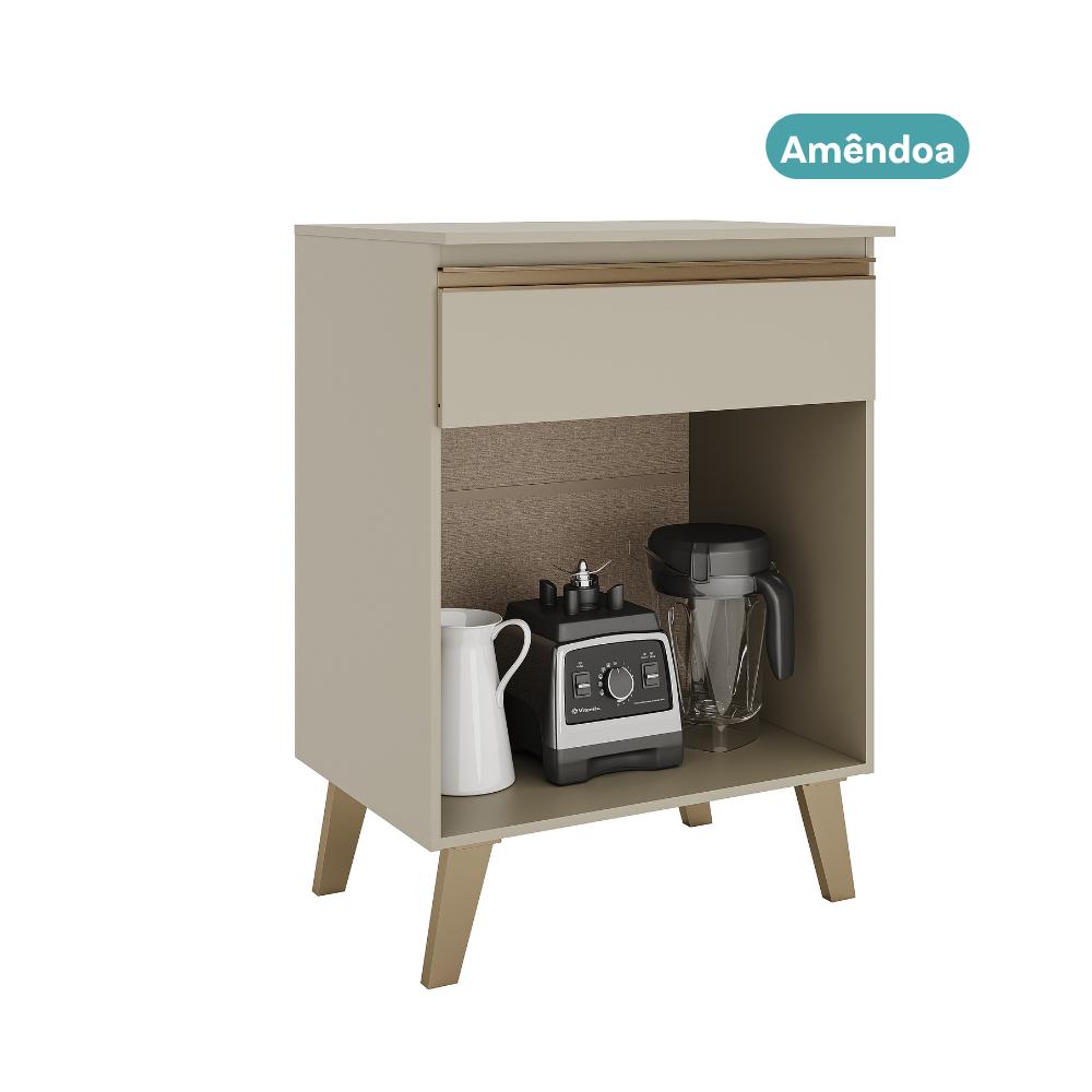 Balcão 600 Atlanta Carraro Amêndoa 2 Portas 1 Gaveta